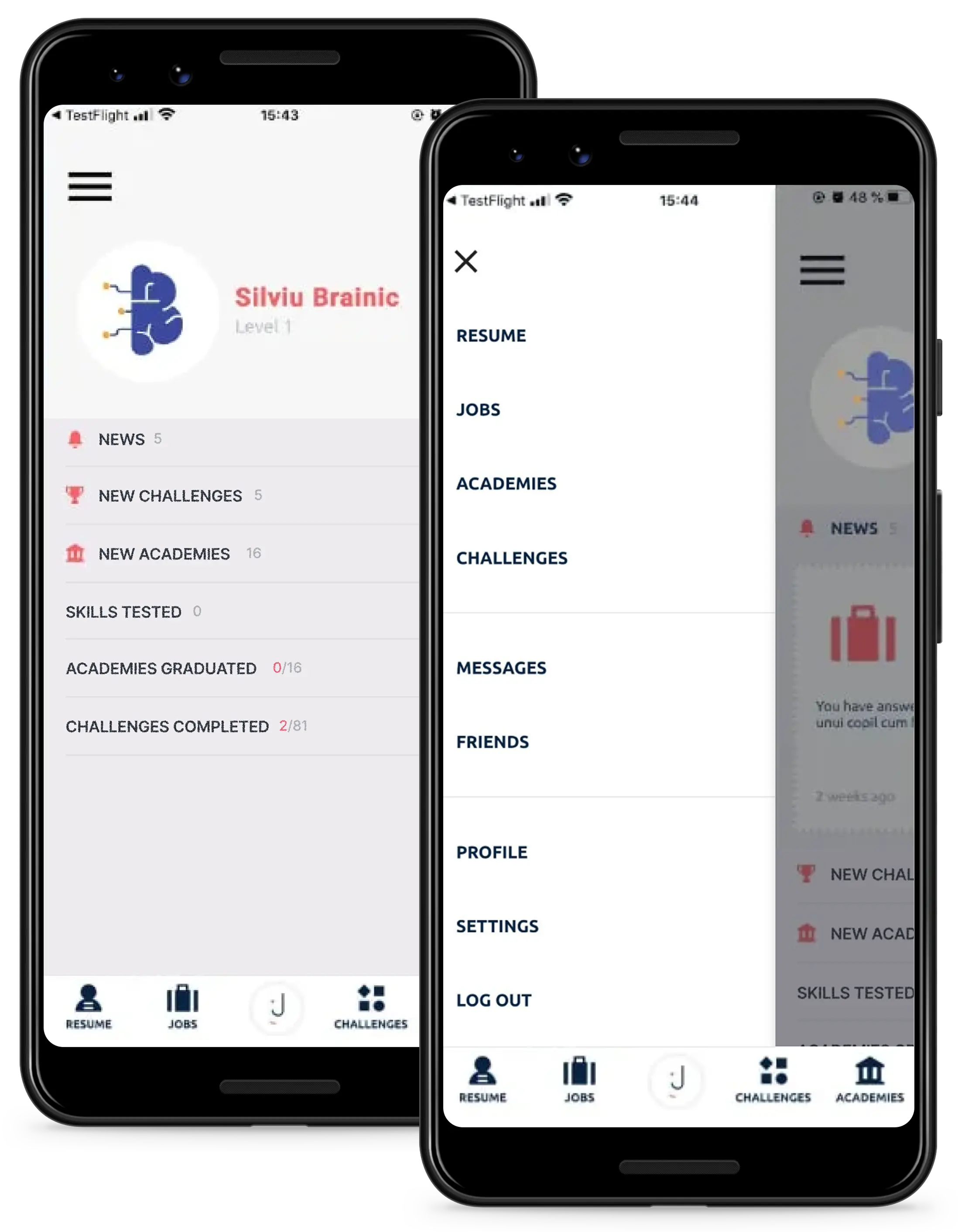 Navigation and sidebar menu in the Jobful app