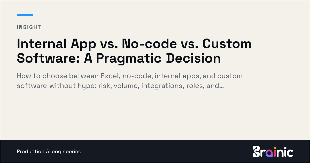Internal App vs. No-code vs. Custom Software: A Pragmatic Decision
